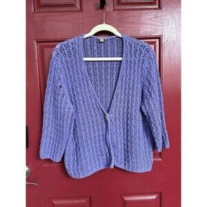 J Jill Sweater Womens XL Purple Linen Cotton Lightweight Open Knit  Cardigan
